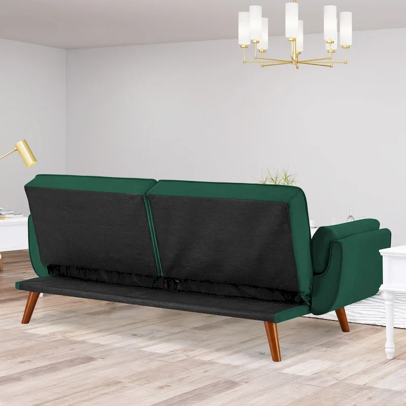 Convertible Futon Sofa Bed, Tufted Linen, Wood Legs, 3-Position Backrest, 500 lbs, Seats 2, Beige/Grey/Green/Yellow