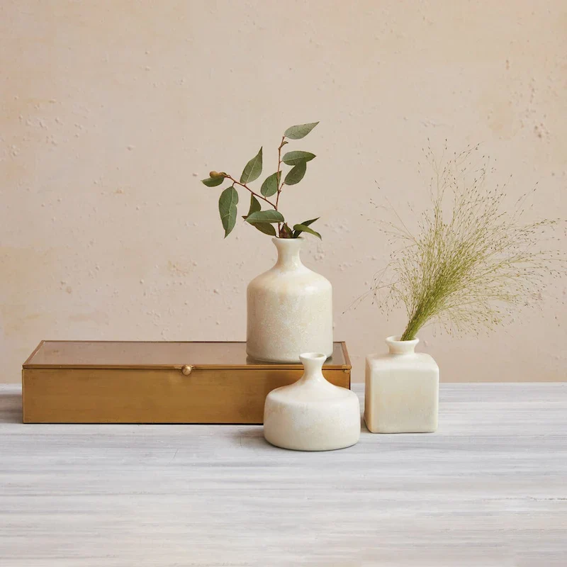 Vaious Stoneware Vases with Reactive Glaze, Set of 3