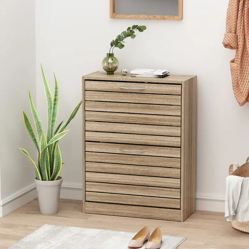 2-Drawer Shoe Cabinet, Fold-Out Drawers, Waterproof MDF, 8-12 Pairs, 22.4