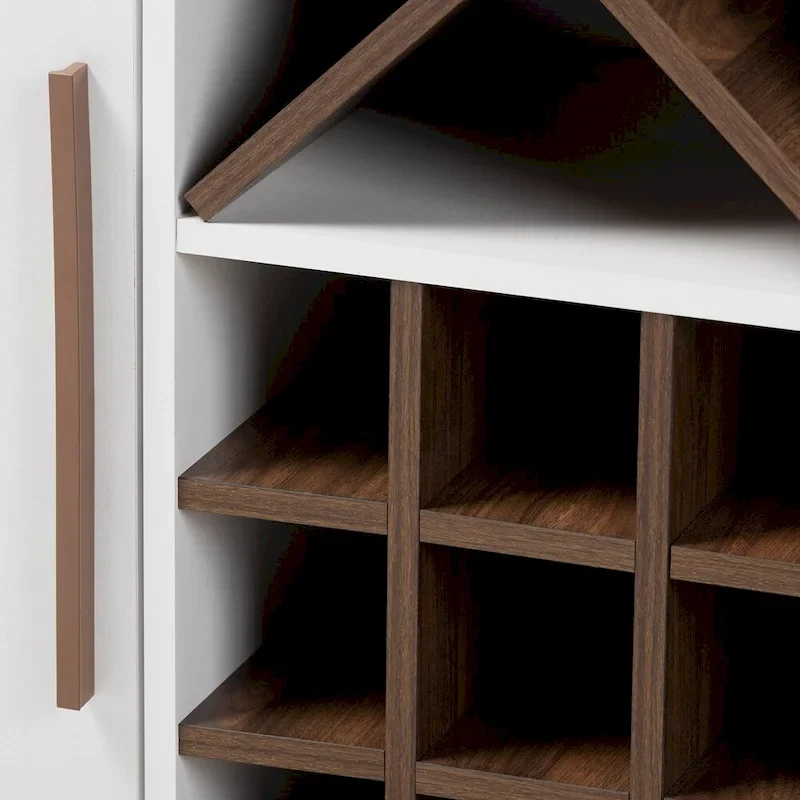 Dark Grey & Oak / White Brown Mid-Century Wine Cabinet with 24-Bottle Rack