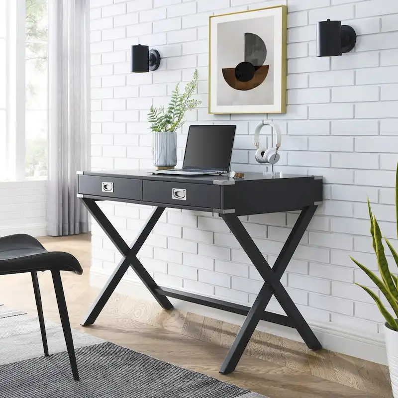 Computer Desk with Drawers, MDF Top & Solid Wood Legs, 42