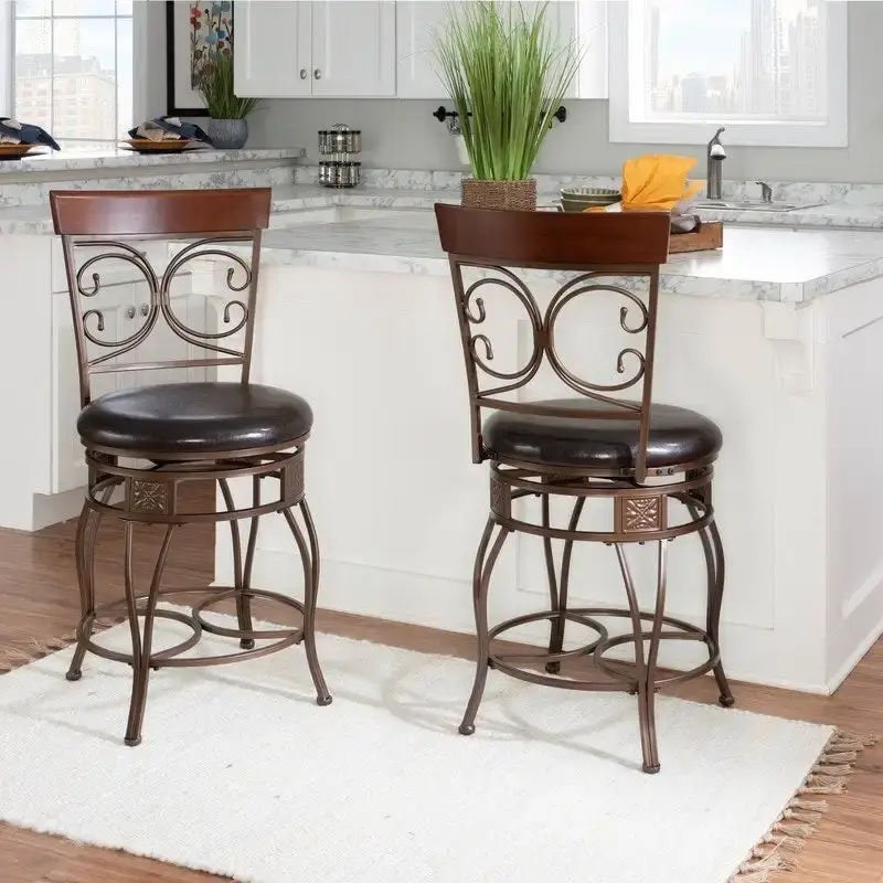 Onyx Big & Tall 360 Swivel Metal and Wood Scroll Counter Stool