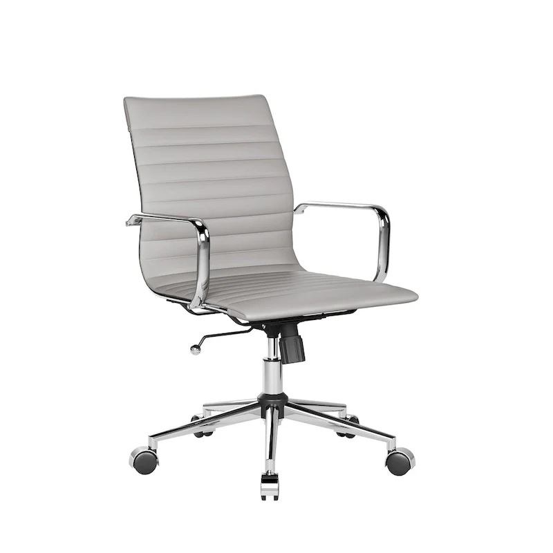 Ribbed Leatherite Office Chair with Chrome Frame, L-Shaped Arms and Swivel Base – Grey / White / Terracotta / Green / Brown / Black / Navy Blue / Gold & Navy Blue / Gold & Black / Gold & White, for 1 Person