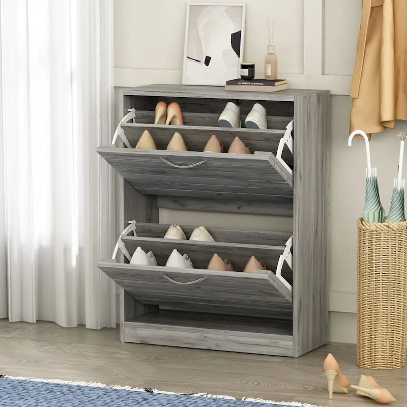 2-Drawer Shoe Cabinet, Fold-Out Drawers, Waterproof MDF, 8-12 Pairs, 22.4
