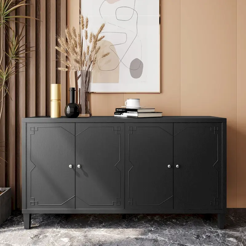 Accent Cabinet 4 Door Wooden Cabinet Sideboard Buffet Server Cabinet - N/A