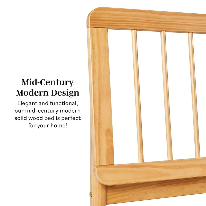 Queen Solid Wood Spindle Bed Frame with Pine Legs – Caramel / Natural Pine / Black, for 1–2 People