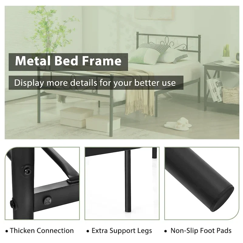 Twin/Queen/Full Metal Platform Bed Frame with Headboard and Footboard