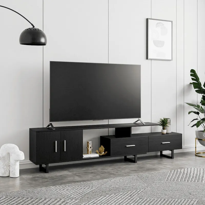 Avery 55-inch 2-Drawer 4-Shelf TV Stand in Steel