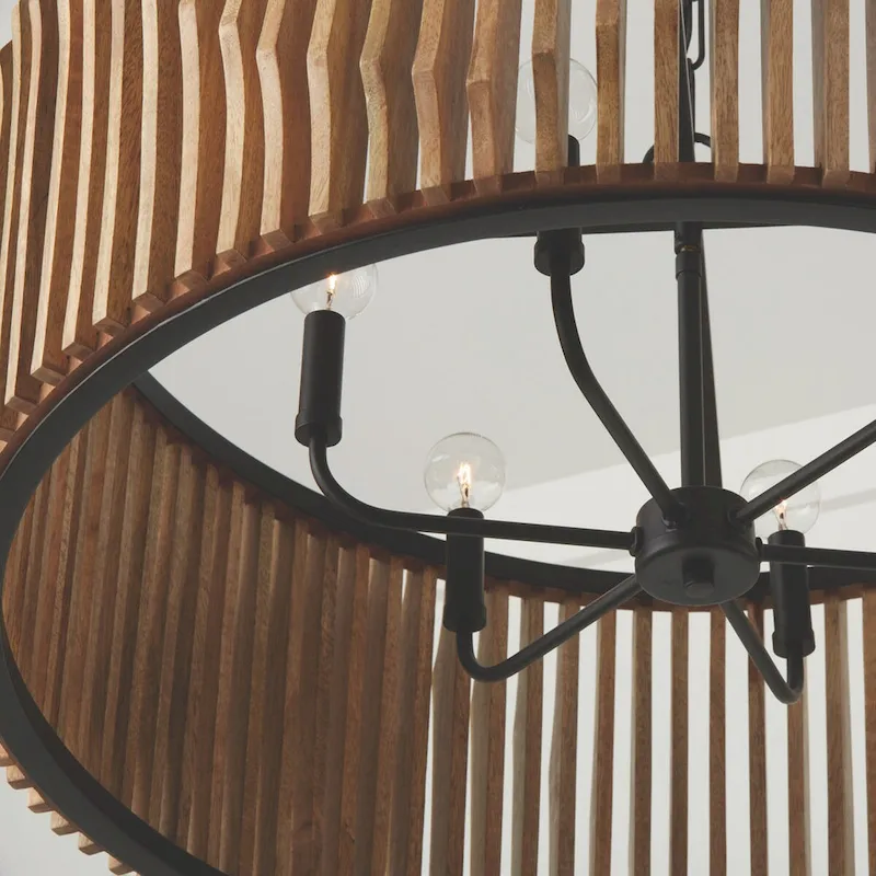 Archer 6-light Light Wood & Matte Black Pendant