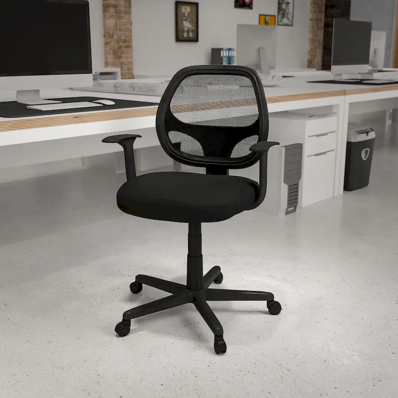 Mid-Back Mesh Swivel Office Chair, Nylon Base, Lumbar Support, 360° Swivel, Seats 1, Black/Gray