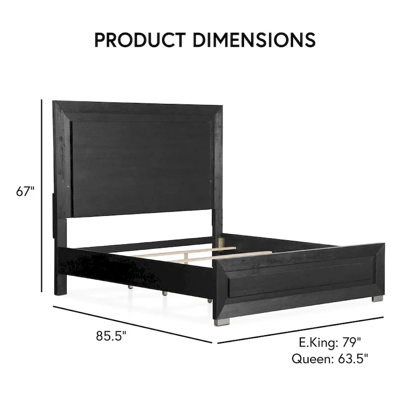 Furniture of America Alaric Modern Black Solid Wood Panel Bed with LED Light Headboard