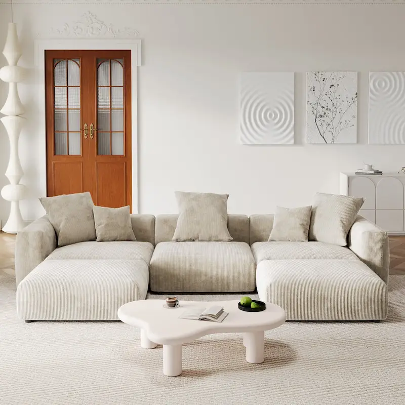 141.73 U-shape Corduroy Modular Sofa, Large Size Comfy Couch Sofa