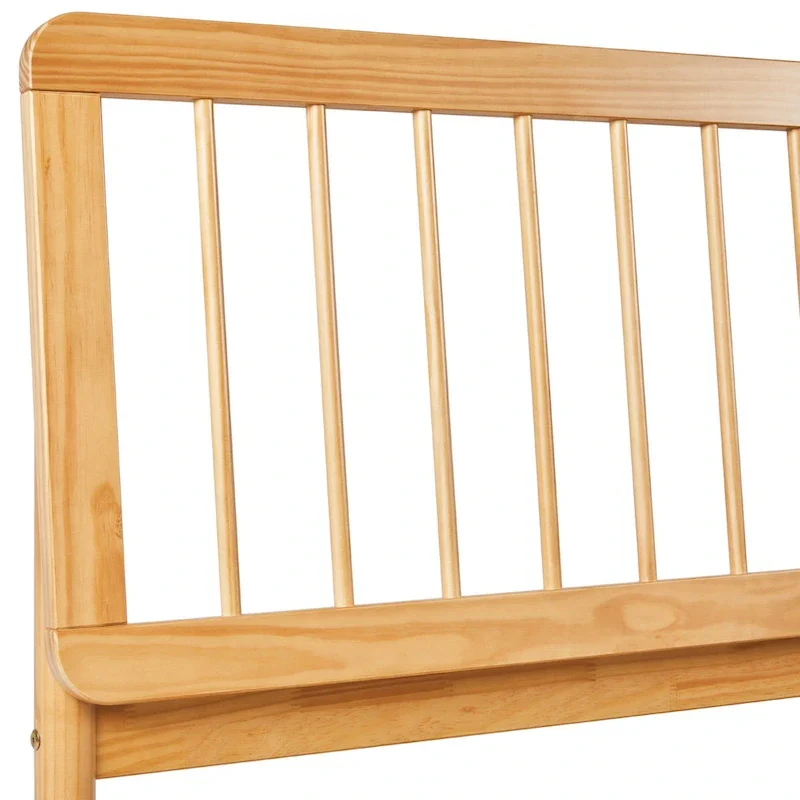 Queen Solid Wood Spindle Bed Frame with Pine Legs – Caramel / Natural Pine / Black, for 1–2 People