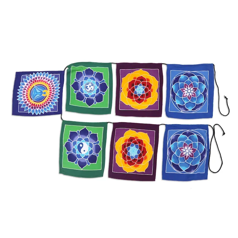 Novica Handmade Layered Lotus Batik Rayon Bunting