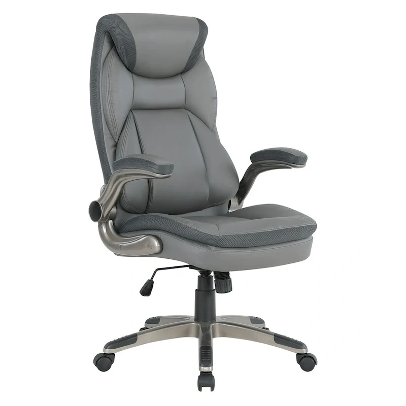 Executive Bonded Leather Office Chair with Lumbar Support, Locking Tilt and Flip Arms – Taupe / Black / Charcoal, for 1 Person