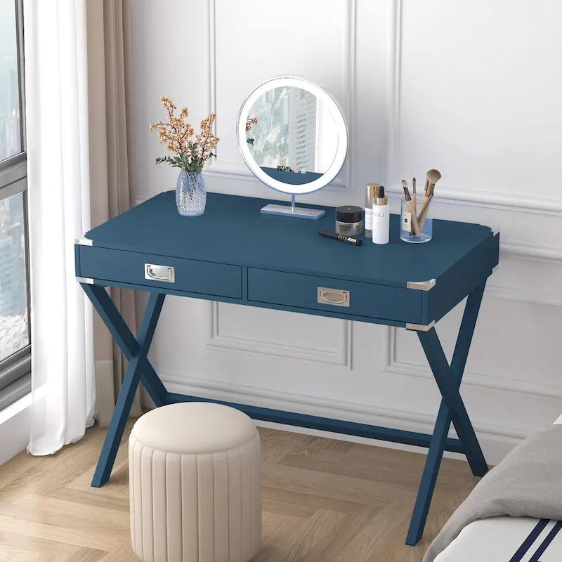 Computer Desk with Drawers, MDF Top & Solid Wood Legs, 42