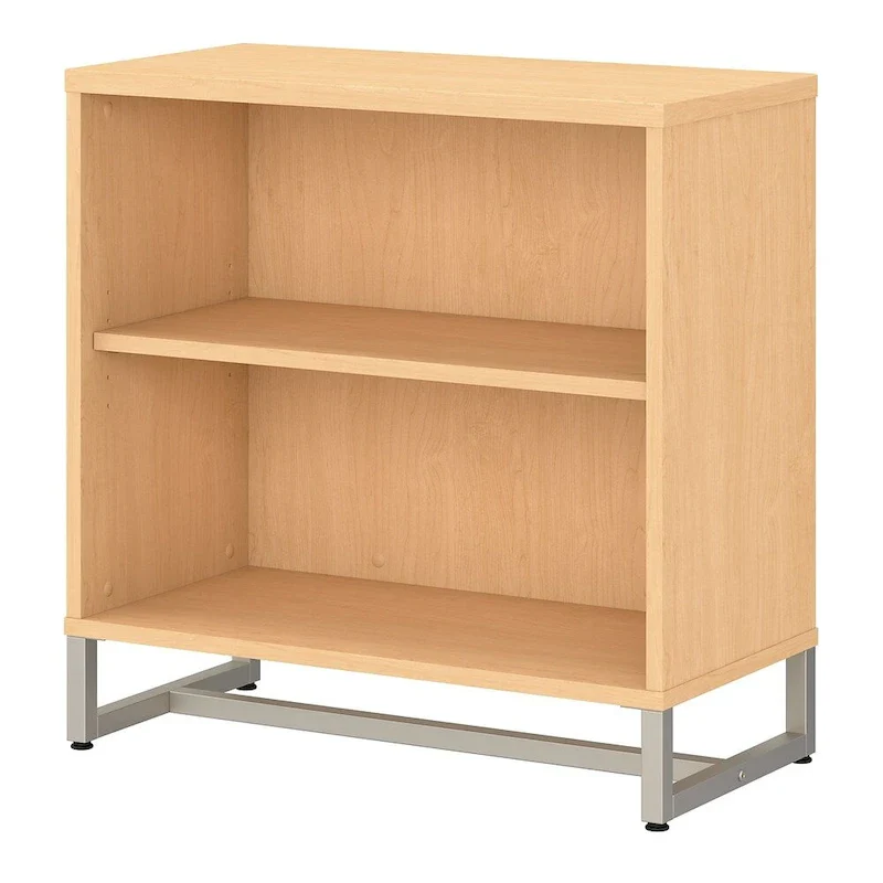 Grey / Tan / White / Taupe / Brown 2-Shelf Bookcase Cabinet with Metal Base