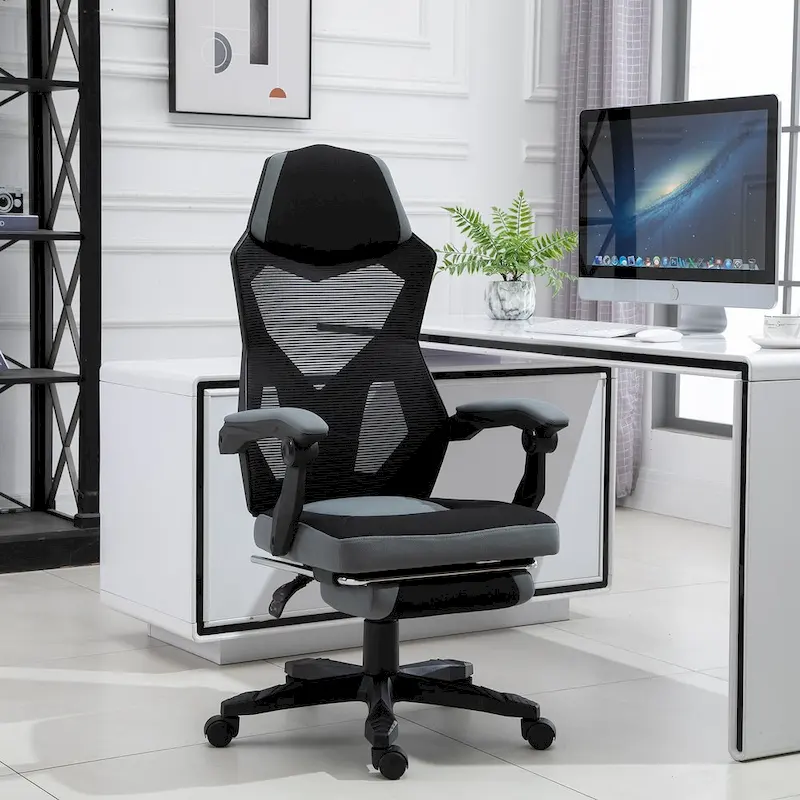 Vinsetto Home Office Chair Adjustable Height Recliner with Retractable Footrest, Mesh Back