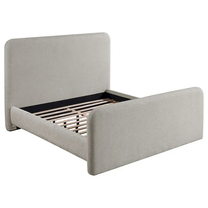 Jene King Size Bed, Upholstered Panel Headboard, Rounded Corners, Gray