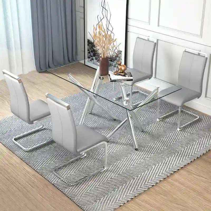 Set of 4 Modern Dining Chairs,High Back Side Chair with C-shaped Tube Chrome Metal Legs