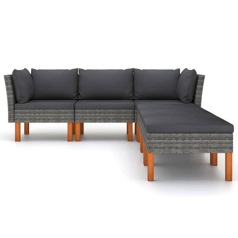 Feno 6pc Outdoor Modular Lounge L Sofa, 3 Ottomans, Dark Gray Rattan