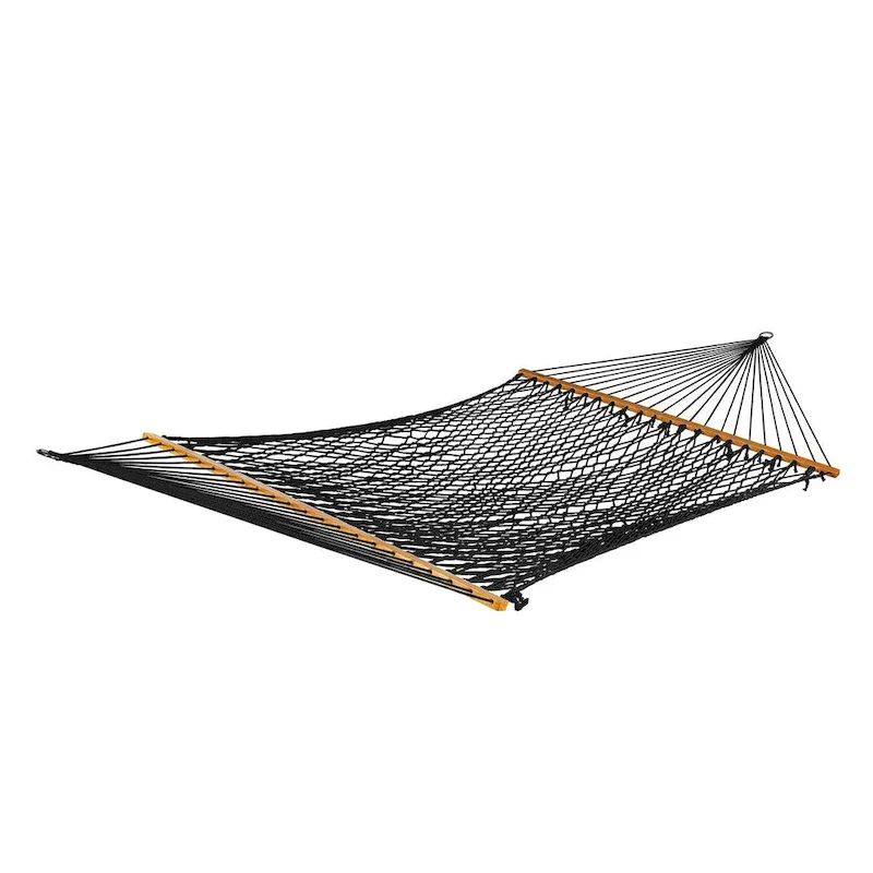 Bliss Hammocks BH-410BK 60  Wide Cotton Rope Hammock w/ Spreader Bar, S Hooks, & Chains