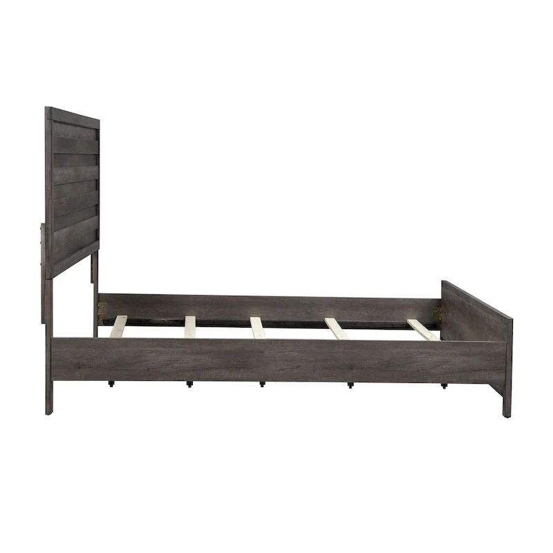 King Panel Bed with Solid Wood Strip Inlays and Center Slat Support – Greystone / Medium Gray, for 1–2 People