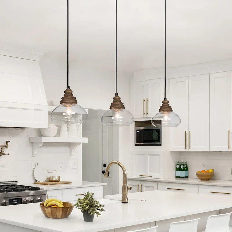 The Gray Barn Farmhouse 1-Light Wood Pendant Lights with Pumpkin Glass Shade - 7.5  L x 7.5  W x 7.5  H