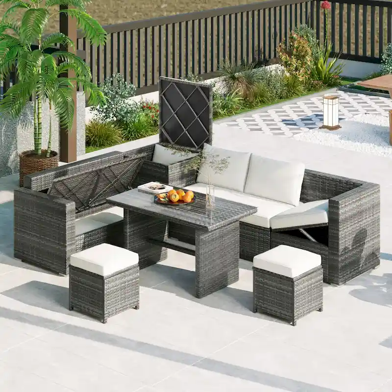 TOPMAX 6-Piece Wicker Sectional Furniture Set with Adjustable Seat, Storage Box