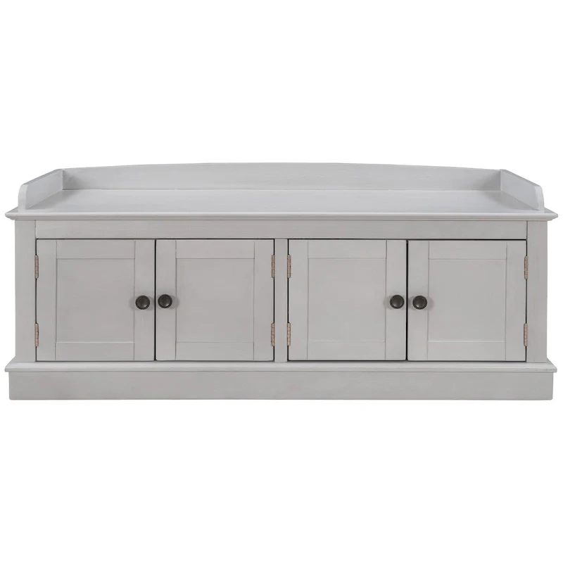 4-door Storage Bench with Adjustable Shelves and Removable Cushion - 42.7L x 15.9W x 17.4H