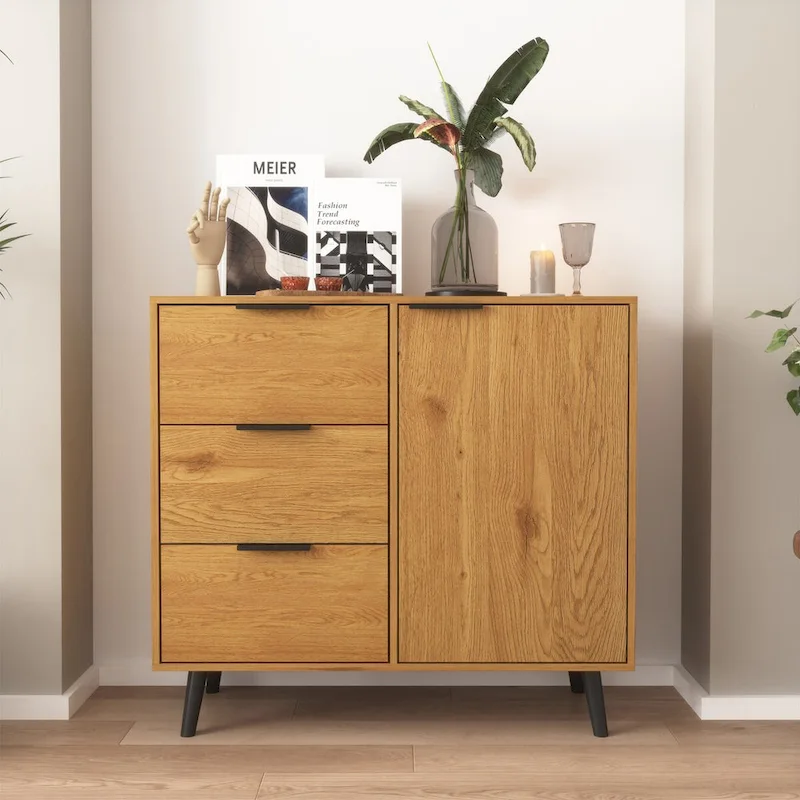 Storage Cabinet with 3 Drawers & Adjustable Shelf, Door