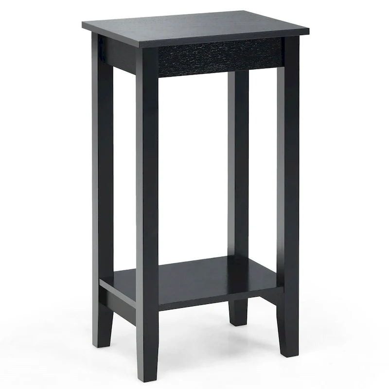 2-Tier Nightstand End Table, Set of 2, Wood & MDF, 4 Solid Legs, 16