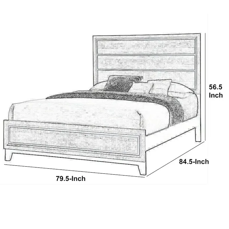 Transitional Wooden Eastern King Bed with Plank Headboard, Gray Oak