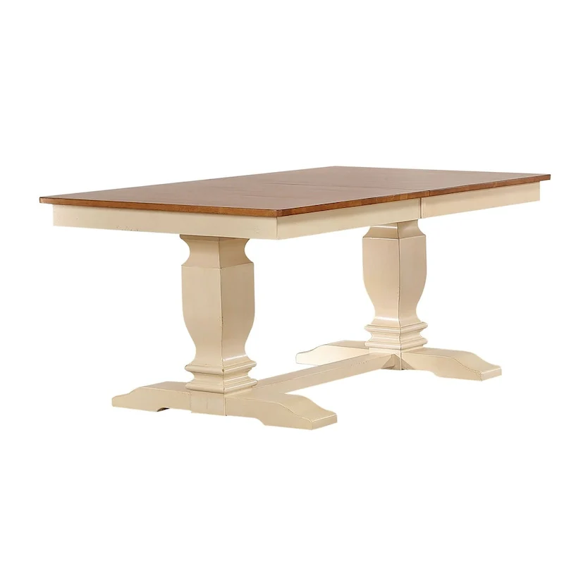 Double Pedestal Transitional Antiqued Caramel/Biscotti Napoleon Back 7-Piece Dining Set