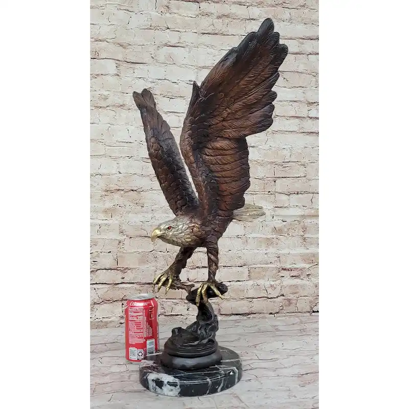 Signed Moigniez Eagle Catch Fish Bronze Sculpture Multi Color Patina Figurine 24 Inches X 13 Inches