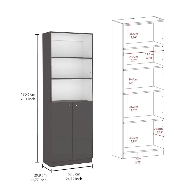 Kenyon 3pc Set 74 Wide 5-Shelf and Cabinet Bookcase