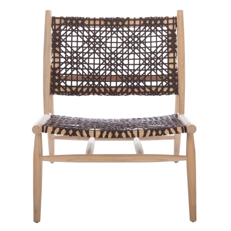 SAFAVIEH Queenie Bandelier Open Leather Weave Squared Accent Chair - 26 W x 32 D x 31 H - 26Wx31Dx31H