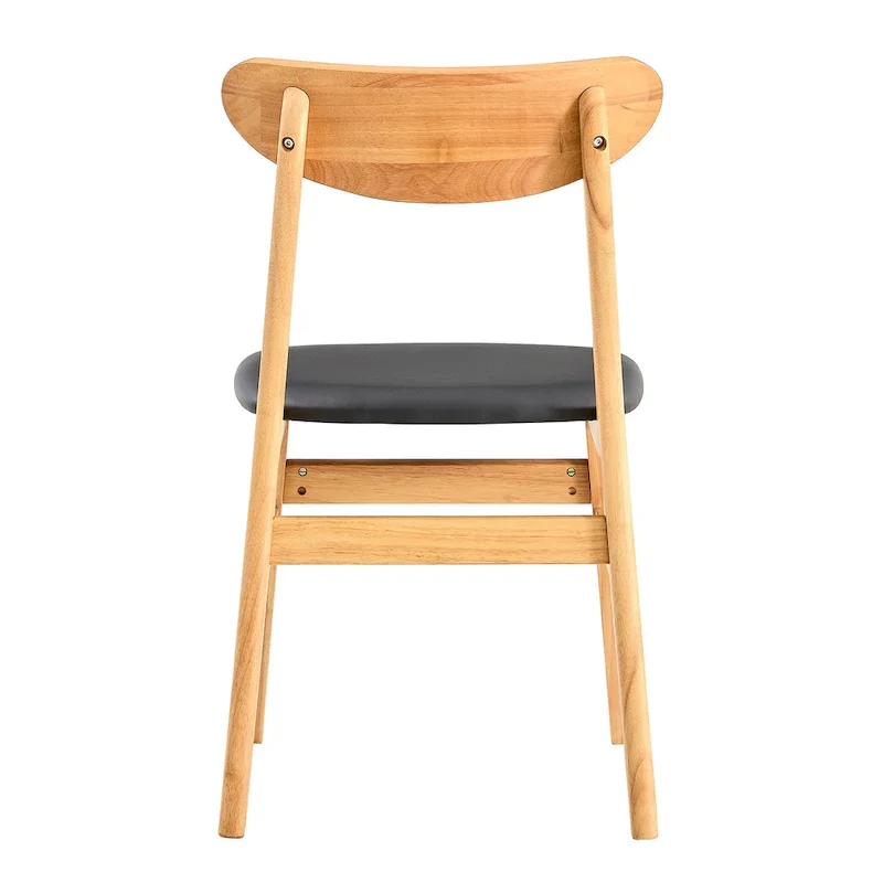 Wooden Dining Chairs Set of 2 with Small Curved Back and PU Cushion