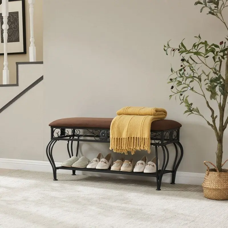 Mieres Shoe Bench, 2-Tier Shoe Rack for Entryway, Storage Organizer with Padded Seat, 39.37Open Shoe Storage Bench Organizer