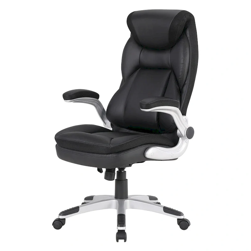 Executive Bonded Leather Office Chair with Lumbar Support, Locking Tilt and Flip Arms – Taupe / Black / Charcoal, for 1 Person