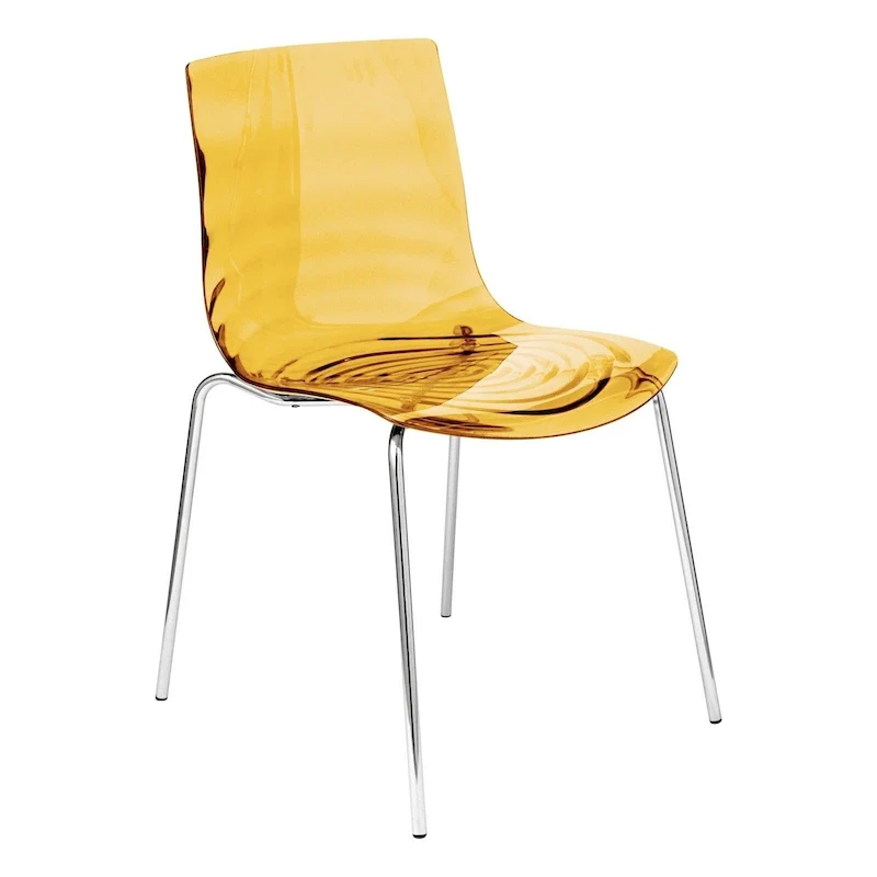 Astor Acrylic Dining Chair with Chrome Legs Modern Accent Side Chair Water Ripple Design Seats