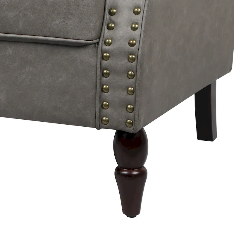 2 Set Nailheads Accent Chair Faux Leather Armchair