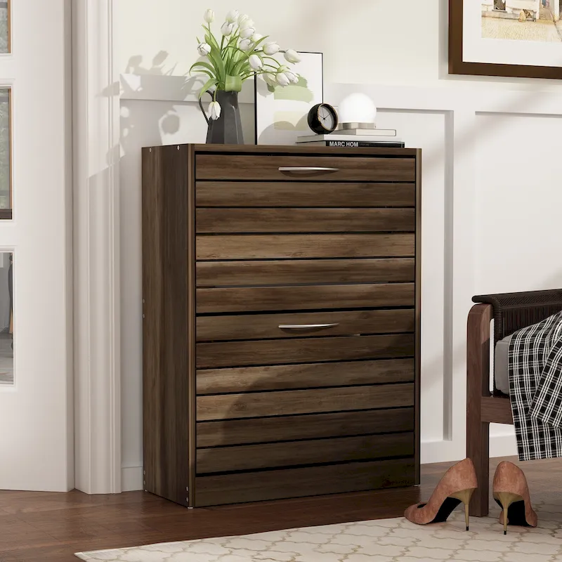 2-Drawer Shoe Cabinet, Fold-Out Drawers, Waterproof MDF, 8-12 Pairs, 22.4