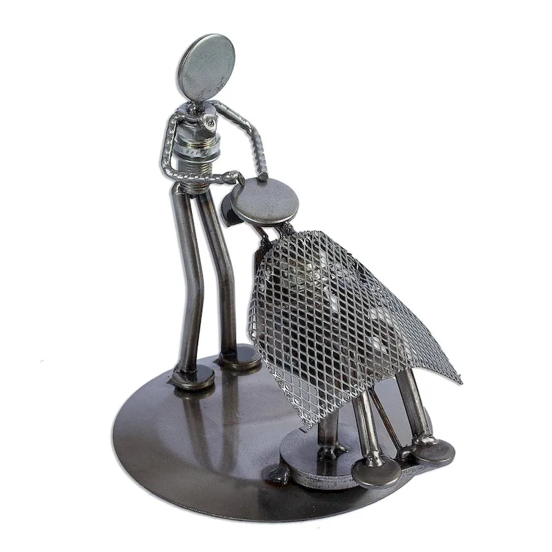 Novica Handmade Rustic Barber Recycled Auto Parts Sculpture