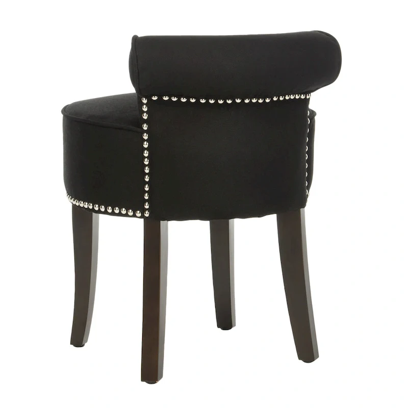 Button Tufted Vanity Stool, Wool/Polyester, Birch Wood Legs, 18