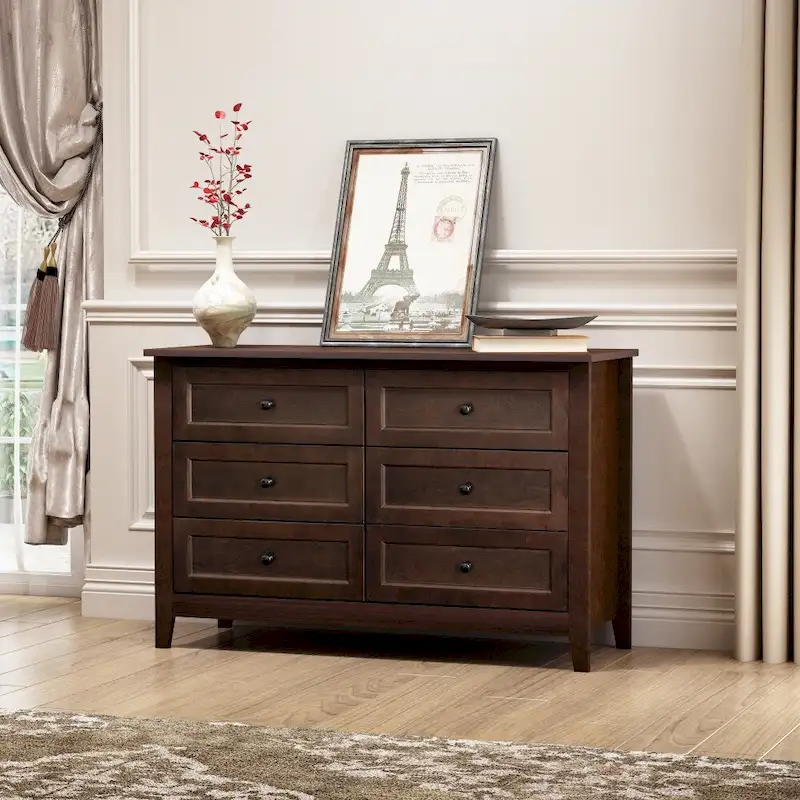 6 Drawer Dresser Bar Storge Cabinet Lockers with Retro Round Handle