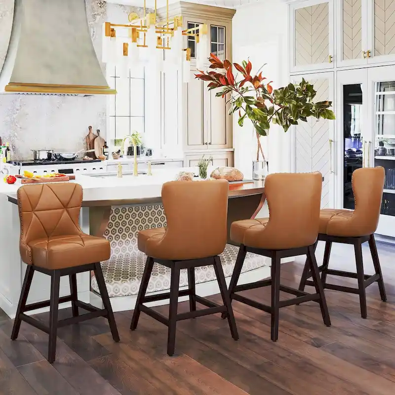LUE BONA 26 in. Mid-Century Modern Counter Stools Faux Leather/Fabric Upholstered Swivel Bar Stools for Island Set of 4
