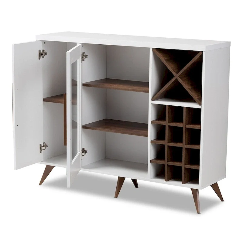 Dark Grey & Oak / White Brown Mid-Century Wine Cabinet with 24-Bottle Rack