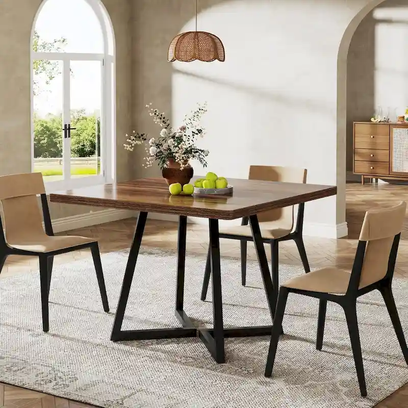 31.5 Inches Wood Square Dinner Table with Metal Base