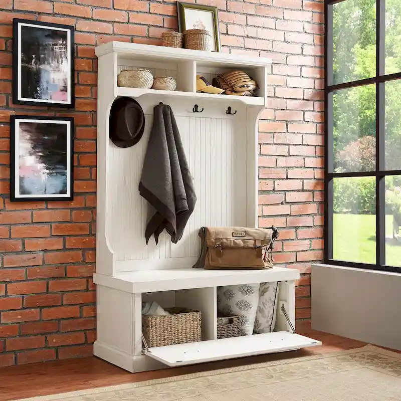 Crosley Seaside Distressed White Hall Tree